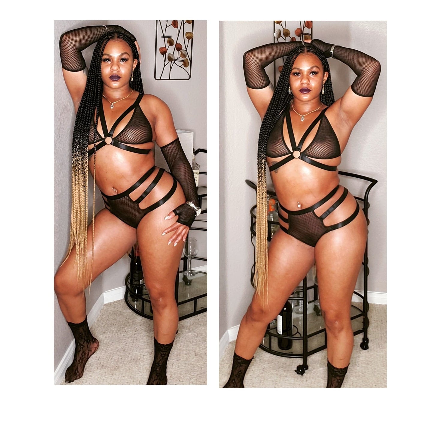 Into the night black 3 piece lingerie set