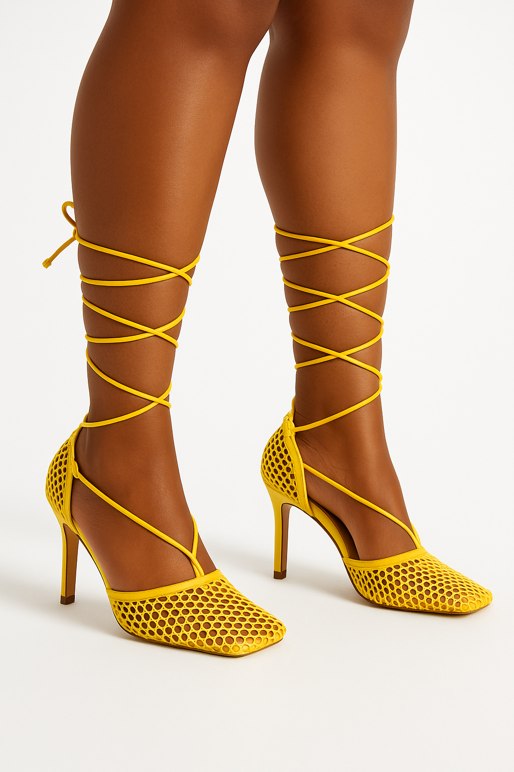 Yellow fishnet heel